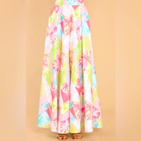 Red Dress Boutique Wide Leg Pants Tropical Print Pastel Colors sz L New NWT - Picture 5 of 14